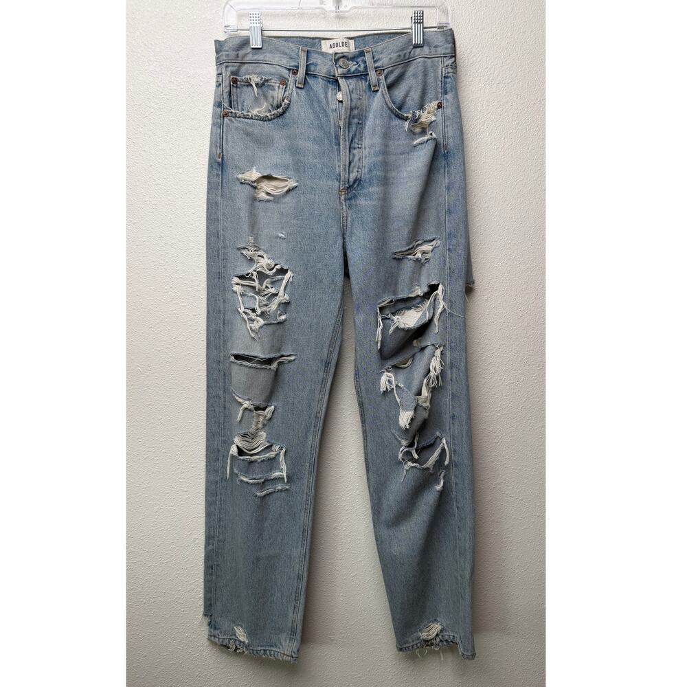 AGOLDE Light Blue Distressed Straight Jeans Women 26